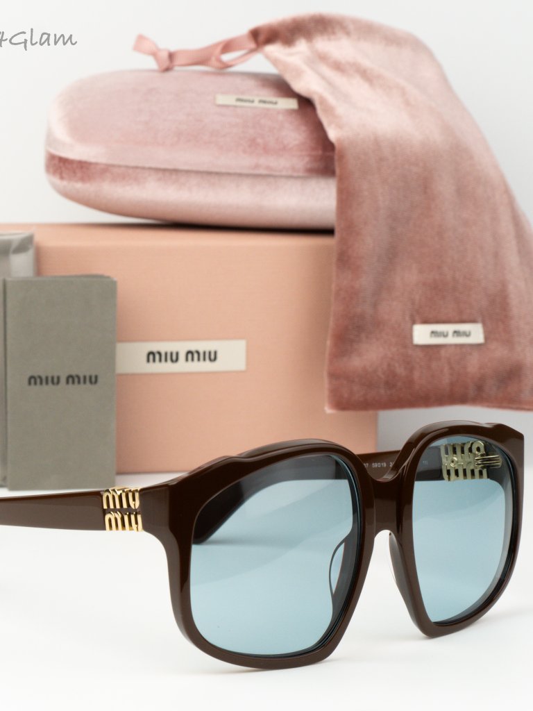 Miu Miu Women Sunglasses Brown Chocolate Blue Square Mua07s 24d20r New Authentic